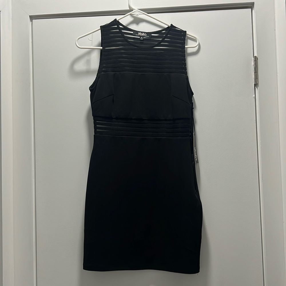 Lulu's Black Sleeveless Bodycon Mini Dress - Sheer Pinstripes (Size M)